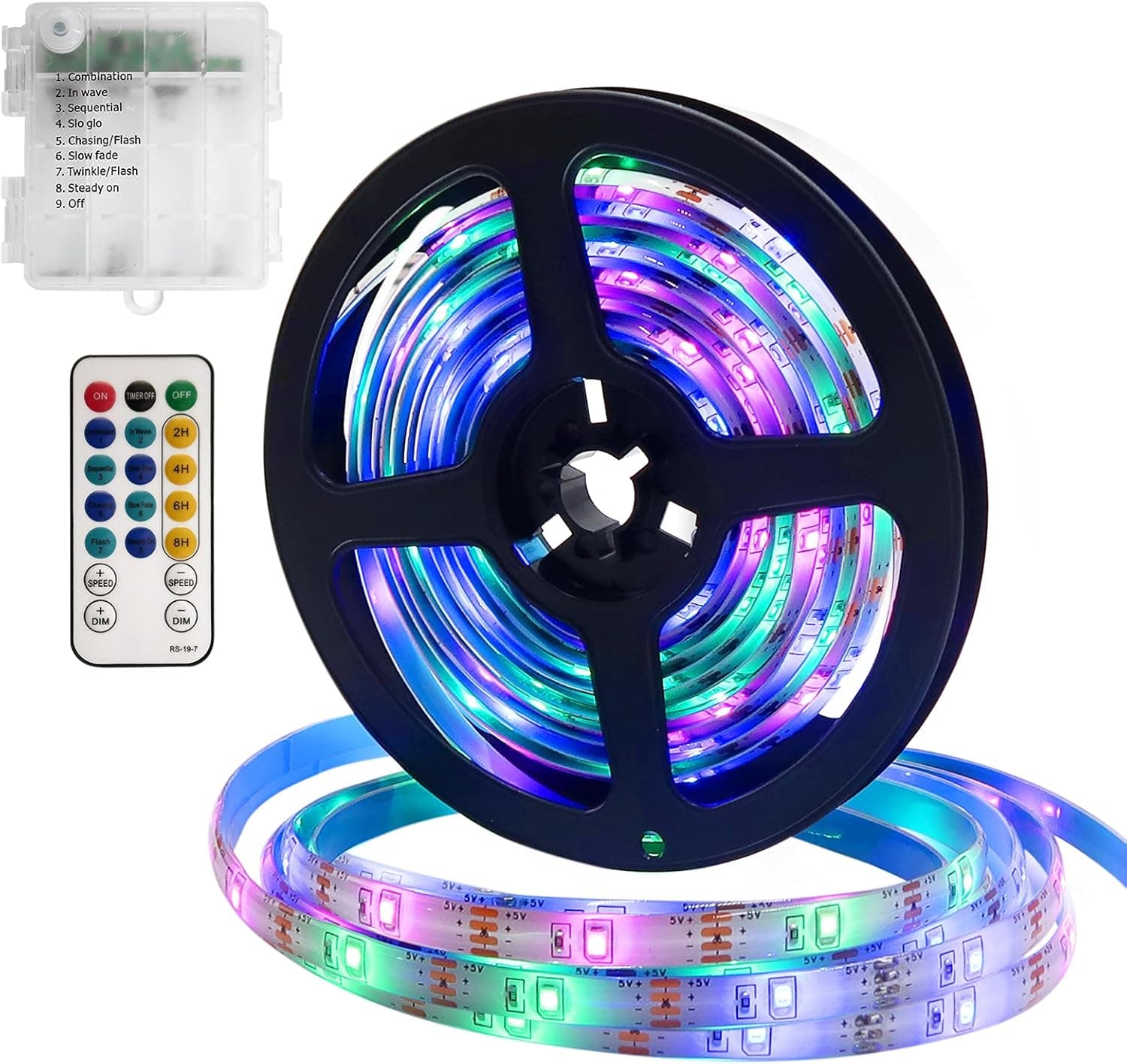 DreiWasser LED Strip Lights Battery Powered 16.4ft 150 LEDs 8 Modes, Timer, Self-Sticker Lights Strip with Remote Control for Home Bedroom Kitchen Stairs (Multicolor)