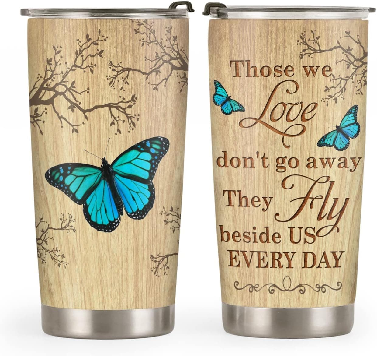 64HYDRO 20oz Butterfly Gifts for Women, Memorial Gifts, Coffee Thermos For Women, Coffee Gifts for Women, Inspirational Gifts Memorial Butterfly Tumbler Cup, Insulated Travel Coffee Mug with Lid