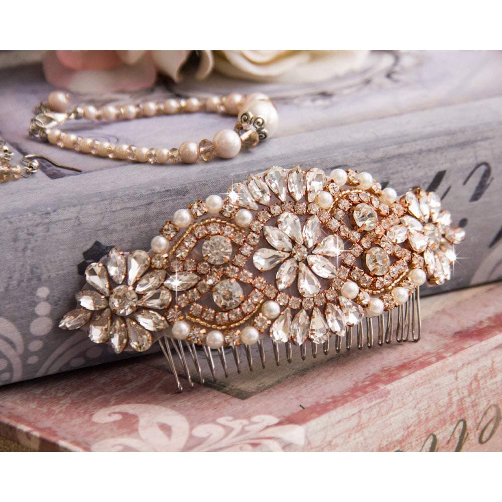 Wedding Hair Comb for Bride, Vintage Bridesmaid Hair Accessories, Crystal Rhinestone Pearl Hair Clips, Handmade Wedding Jewelry for Hair