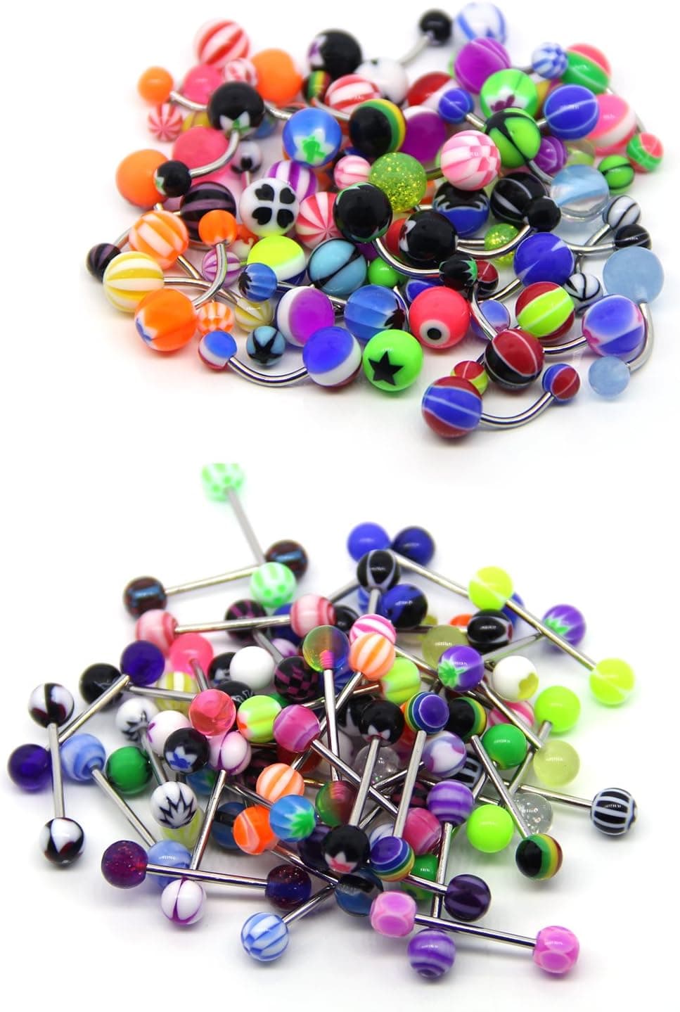 Coolrunner 100 Mix Pack 50Pc 14G Belly Button Rings and 50Pc 14G Tongue Ring Barbells Kit