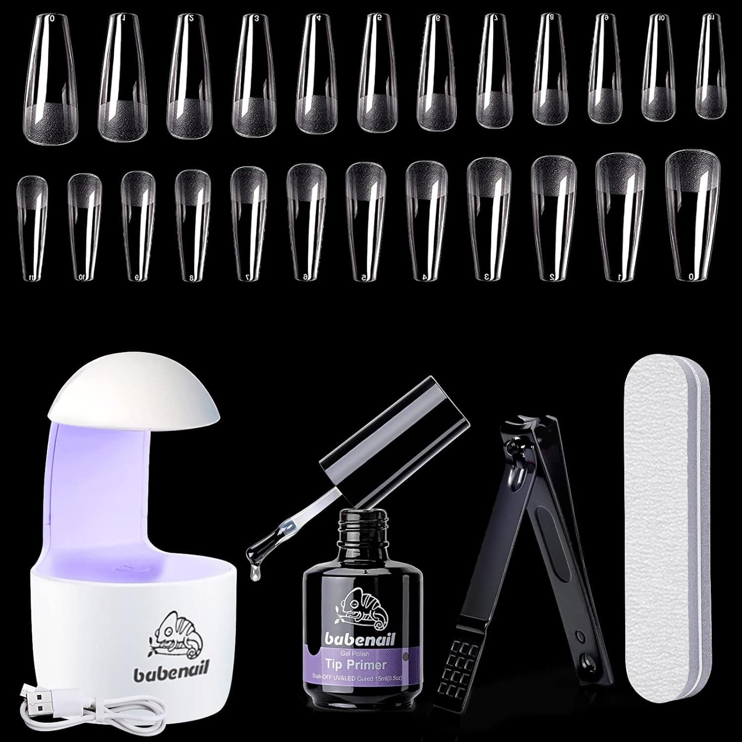 Nail Tips and Glue Gel Kit - BabeNail Gel x Nail Tips Glue kit, UV LED Nail Lamp 600Pcs Coffin Nail Tips with 2 In 1 Nail Glue Gel for Nail Extension DIY
