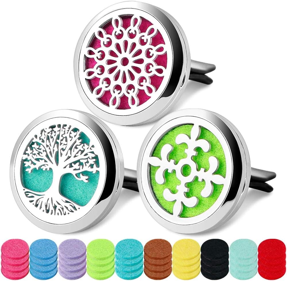 3 PCS Car Aromatherapy Essential Oil Diffuser Vent Clip, Stainless Steel Locket with 40 Felt Pads