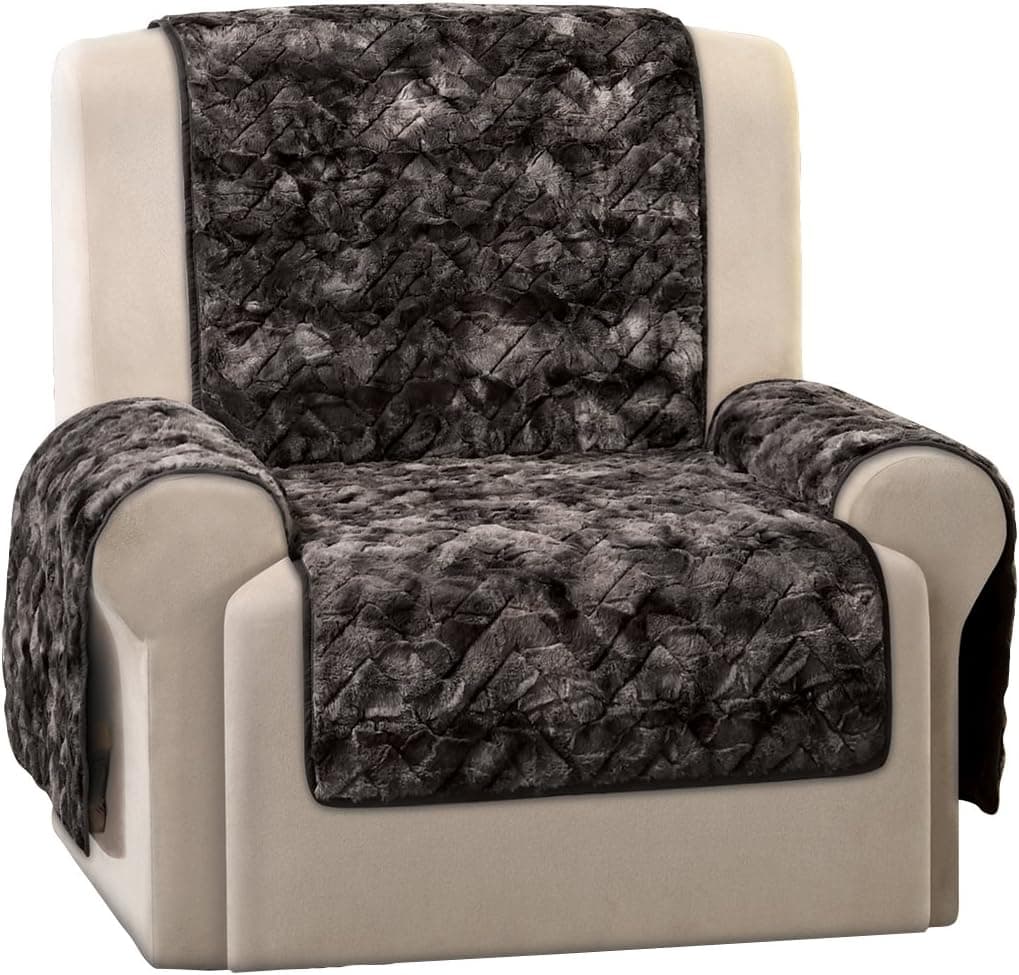 SureFit Quilted Faux Fur Gray Recliner Furniture Cover