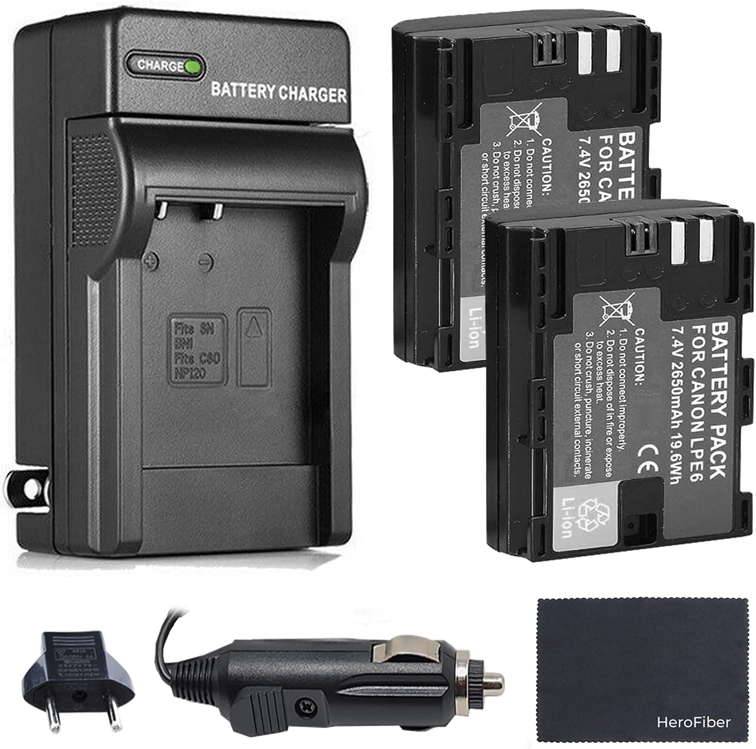 Xtech LP-E6 Battery (2-Pack) and Charger for Canon EOS 70D, 80D, 90D, 5D Mark II/III/IV, 5DS, 5DS R, 6D, 6D Mark II, 7D, 7D Mark II, R, R5, R6, Ra, XC10, XC15 BMPCC 4K/6K DSLR and Digital Camera