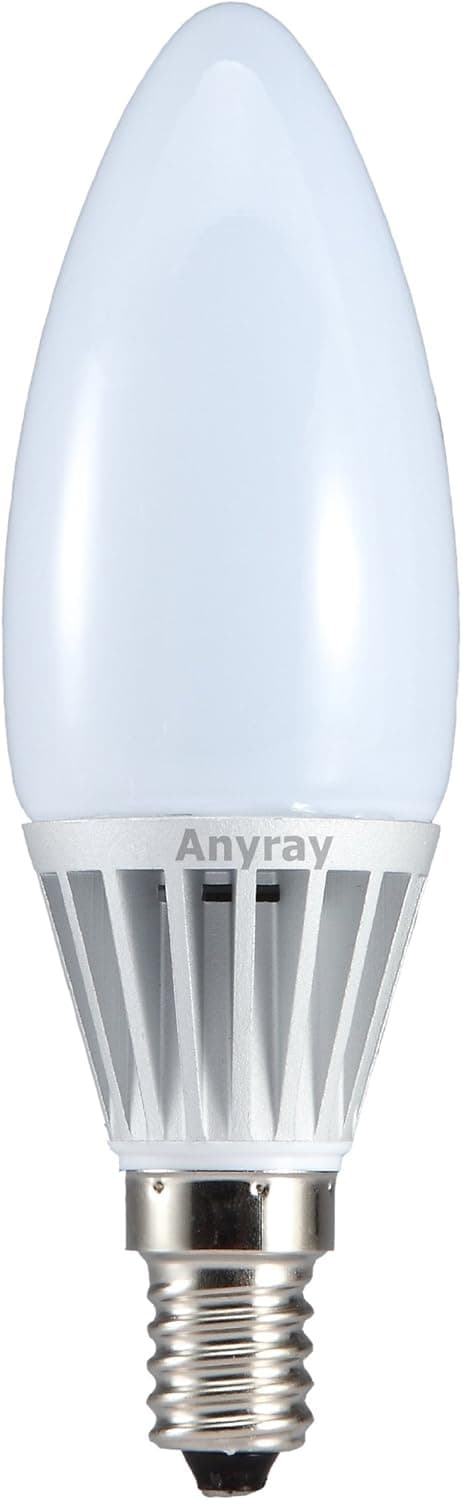 Anyray 5-Watt LED Candle Light (40-Watt 50-Watt Replacement) E12 Candelabra Dimmable Chandelier Wall Lights (Cool White)