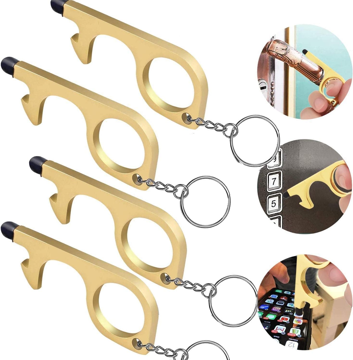 Portable Door Opener Tool, SZSY No Touch Tool with Key Ring Contactless Touch Tool for Signature Pads, Buttons, Touchscreens, Infected Surfaces (4)