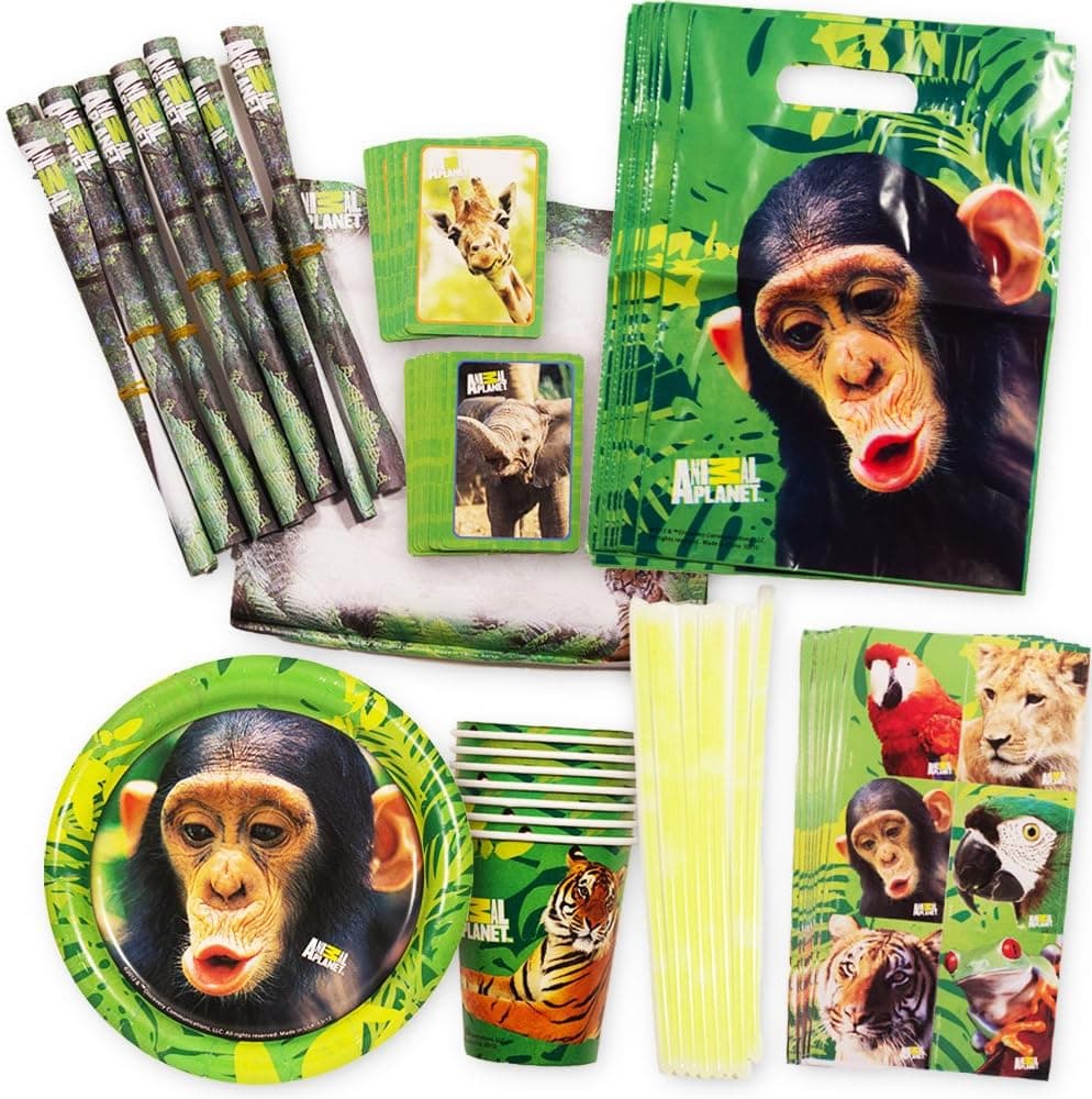 Zoo Animal Party Supplies Animal Planet Value Set (72 Pieces) -- 8 Plates, 8 Cups and 56 Party Favors!