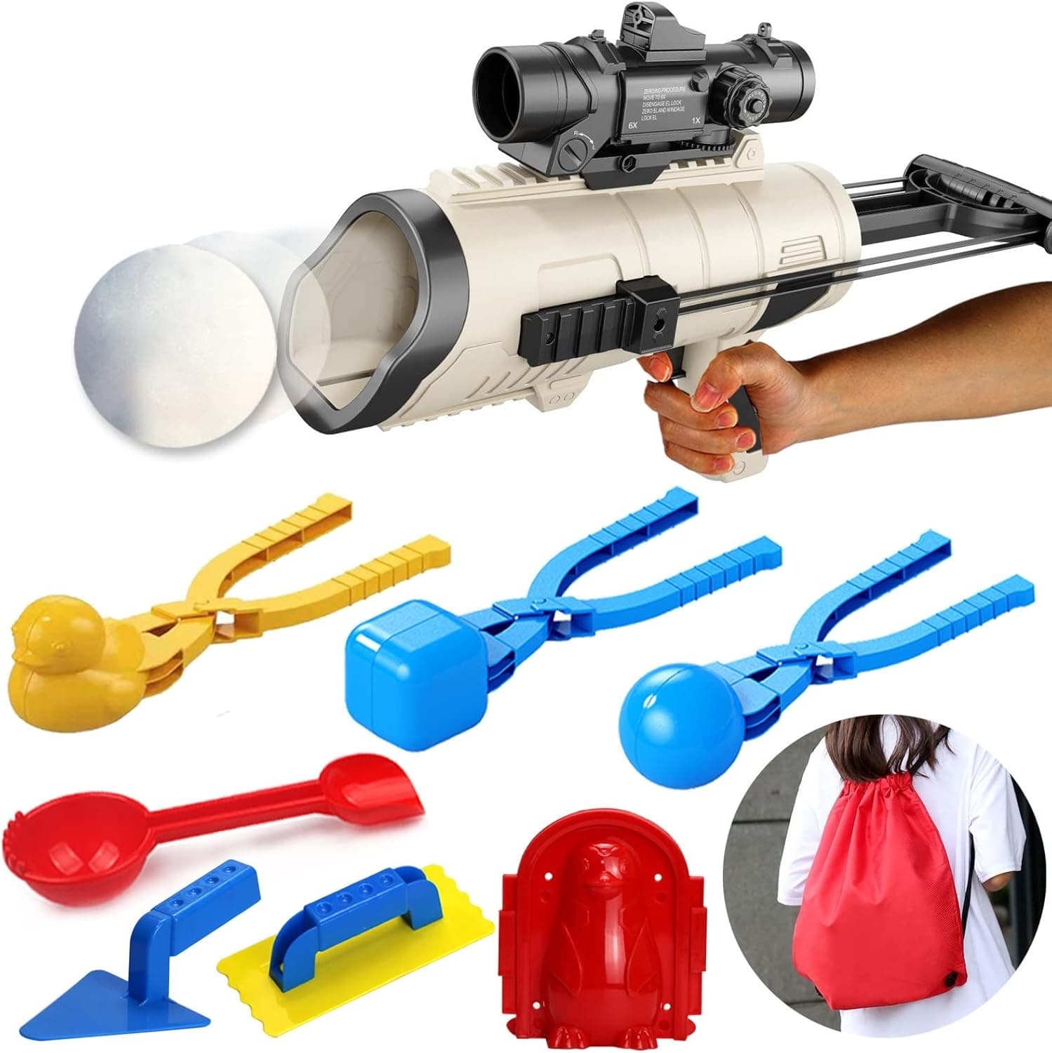 SELTERM Snow Toys for Kids Outdoor, 9 PCS Snowball Maker Kit, Snowball Blaster Gun Launcher, Snow Ball Duck Makers, Snow Molds for Kids Adults Outdoor with Storage Bag