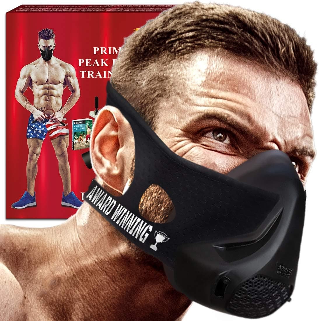Breathing Training Fitness Mask Oxygen Workout Mask - High Altitude Elevation Simulation- Peak Air Resistance -Peak Performance -For Running- Endurance-Cardio-Jogging- Gym- Free Bonus Speed Jump Rope