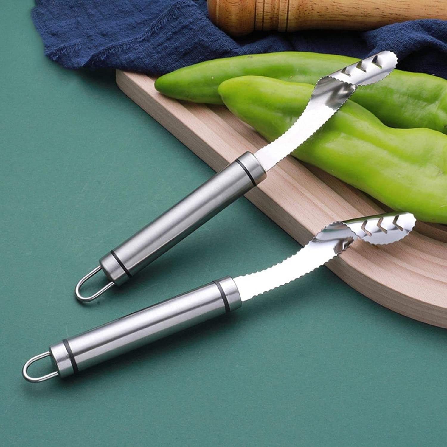 Pepper Seed Corer Remover - Stainless Steel Fruit Corer, Jalapeno Pepper Corer, Vegetable Seed Remover with Serrated Slice and Handle Core Deseeder for Jalapenos, Kitchen Gadgets (2Pcs)