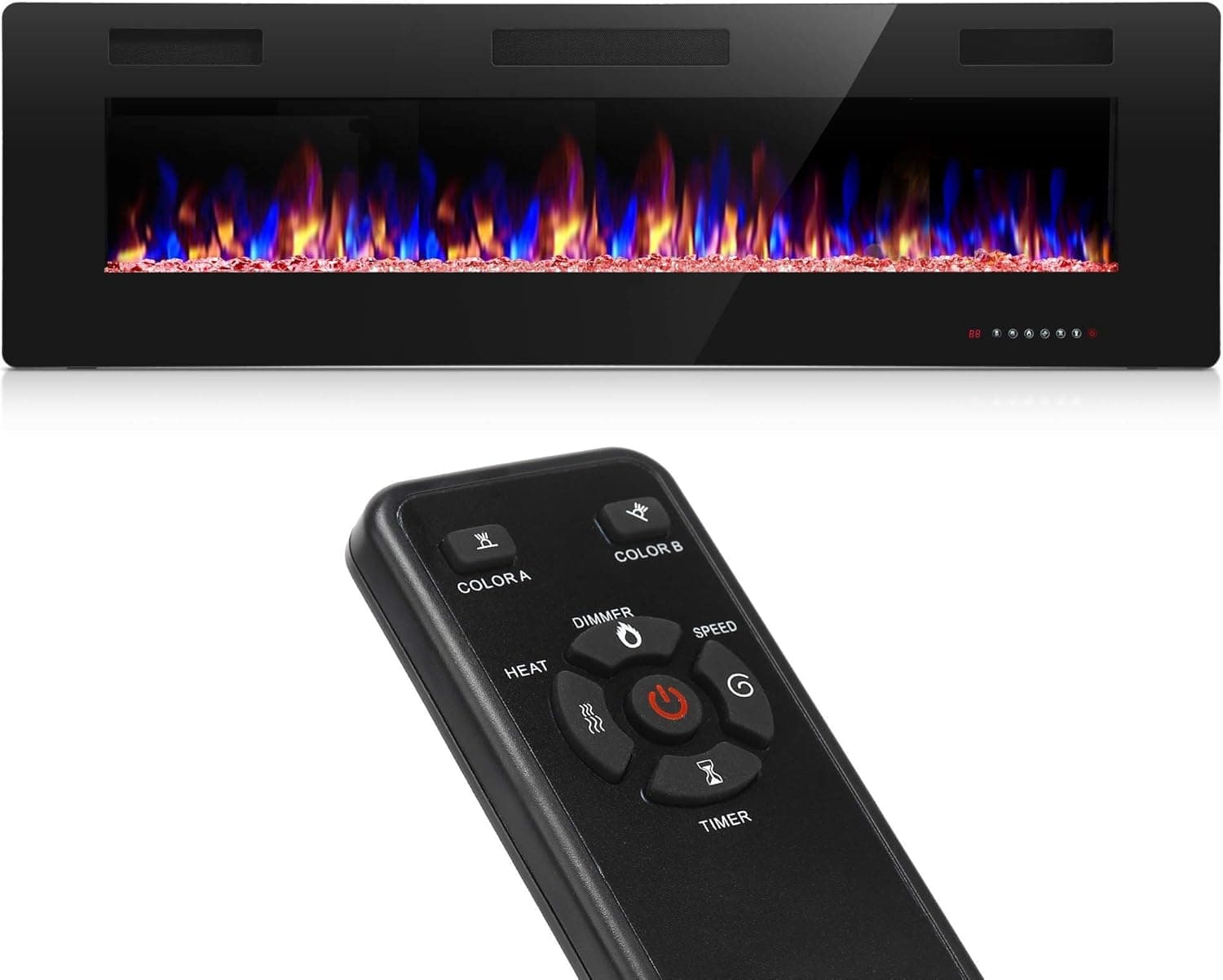 Homevibes 60" Recessed Electric Fireplace Insert and Wall Mounted Electric Fireplace Heater 3.86" Ultra Thin with Remote Control and Touch Screen 750W/1500W (Low Noise)