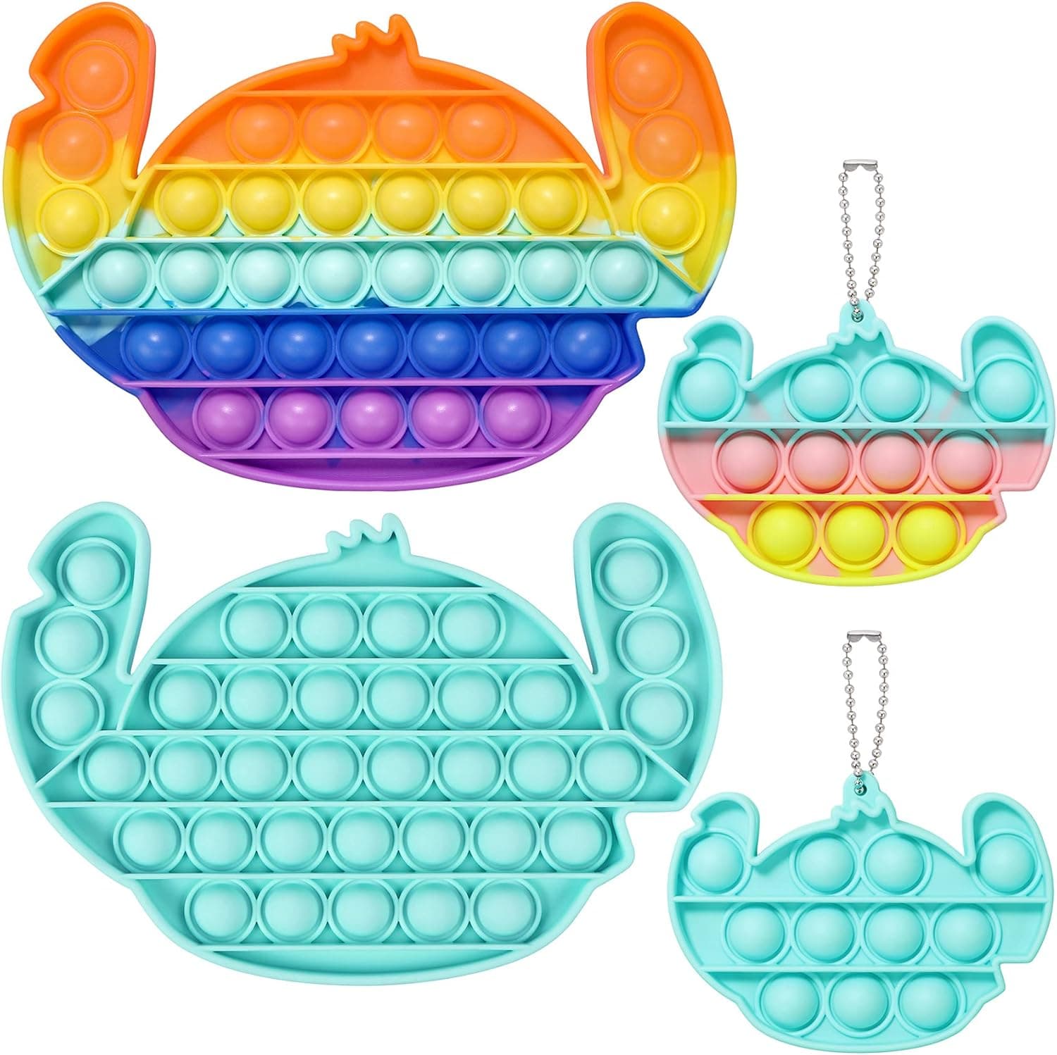 EVERMARKET 4 Pack Stitch Push Pop Bubbles Fidget Sensory Toys, Blue Rainbow Stitch Pop Bubble Fidget Block Toys Mini Stitch Bubble Popper Keychain Stress Reliever Silicone Relax Toys