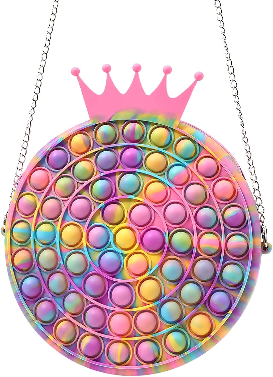 tetyseysh Pop Shoulder Bags Fidget Toy for Girls Kids- Mini Rainbow Crown Shape Popper Purse- School Supplies Silicone Bag Halloween Christmas Favors (D1)