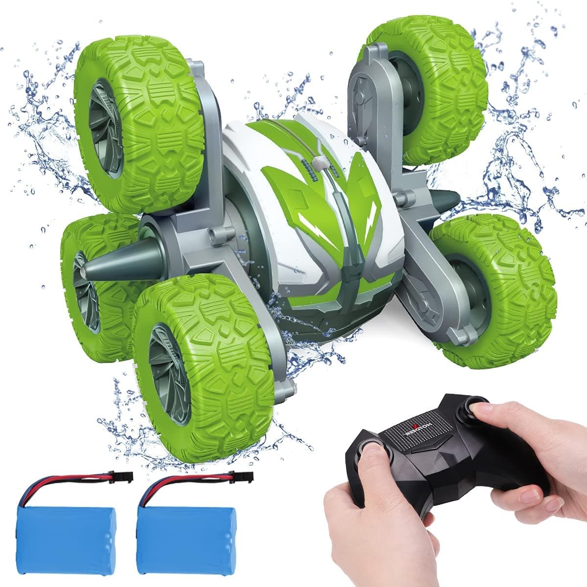 KaeKid 6WD RC Stunt Car for Boys 8-12, Amphibious Remote Control Car with 2.4GHz High-Speed Double Sided 360° Rotating Off-Road, Waterproof RC Boat with 2 Batteries for 6 Years Old Kids Boys Girls