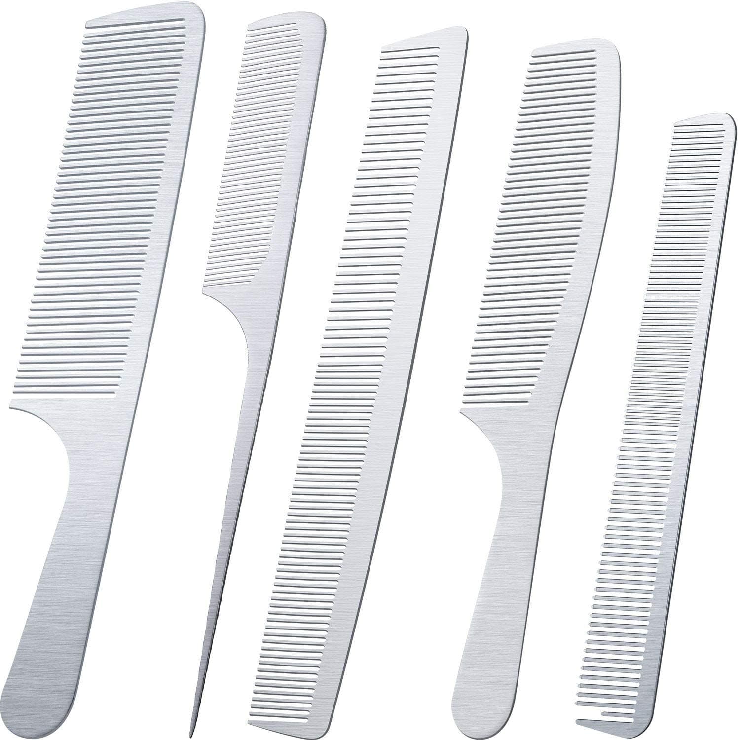 5 Pieces Stainless Steel Hair Comb Set Metal Tail Combs Silver Fine Cutting Comb Hairdressing Steel Comb Rat Tail Comb Teasing Pintail Barber Comb Stainless Steel Hair Styling Grooming Detangler Comb