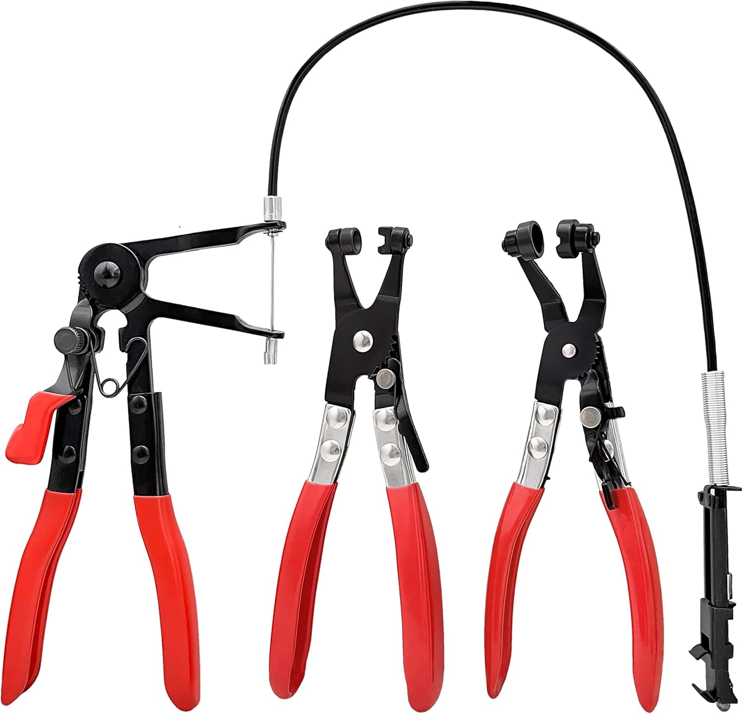 3Pcs Hose Clamp Pliers,Remover Kit with Long Reach Wire Spring Hose Clamp Pliers for Automotive Coolant Radiator Heater and Water Hose with Band Flat or Large Clamps