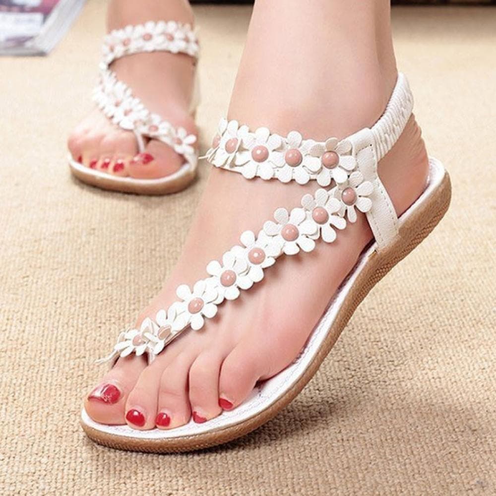 Start Women Comfortable Summer Bohemia Sandals Clip Toe Beachshoes Herringbone Shoes (US=9.5, White)
