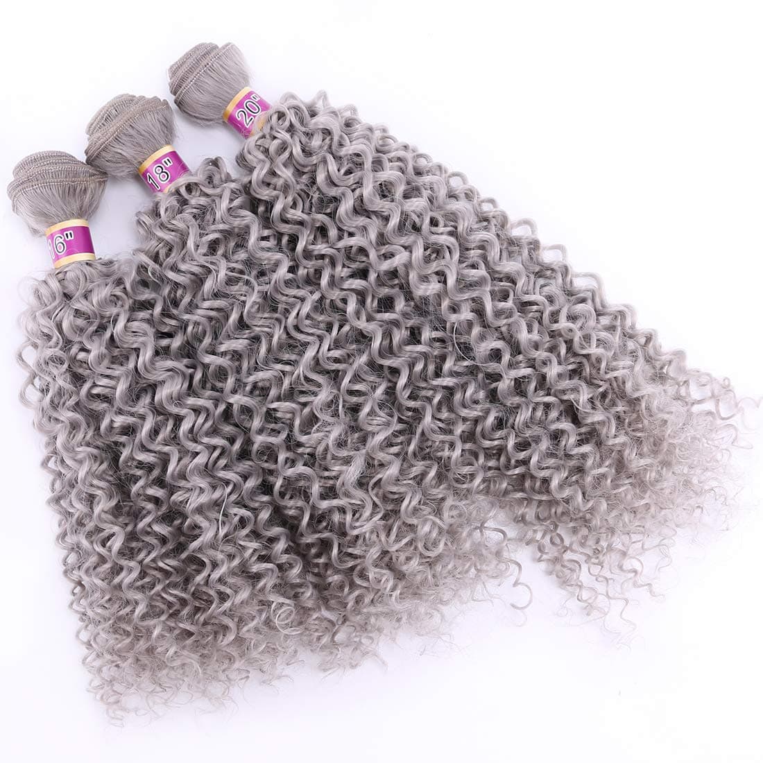 Afro Kinky Curly 3 Bundles Color Grey 16 18 20 Inches High Temperature Heat Resistant Fiber Synthetic Hair Extensions