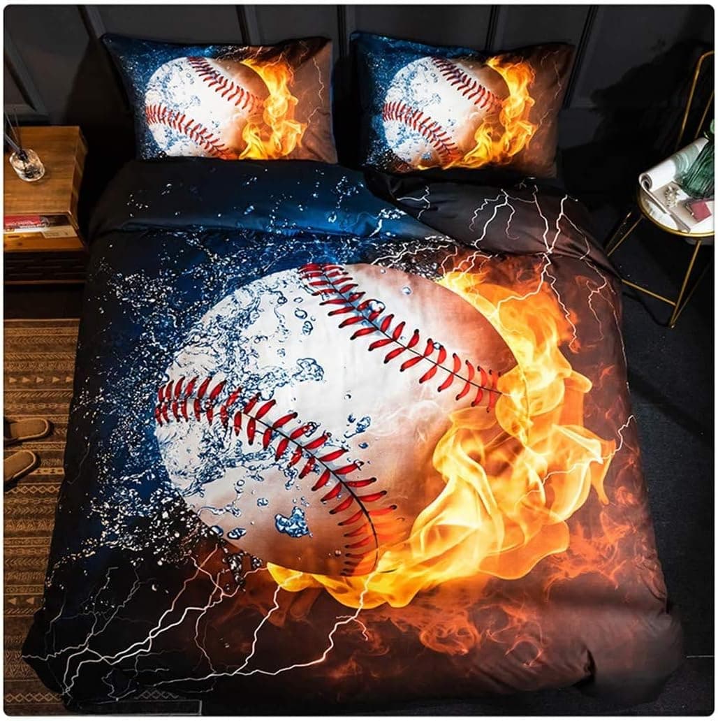 Homebed 3D Sports Baseball Bedding Set for Teen Boys,Duvet Cover Sets with Pillowcases,King Size,3PCS,1 Duvet Cover+2 Pillow Shams