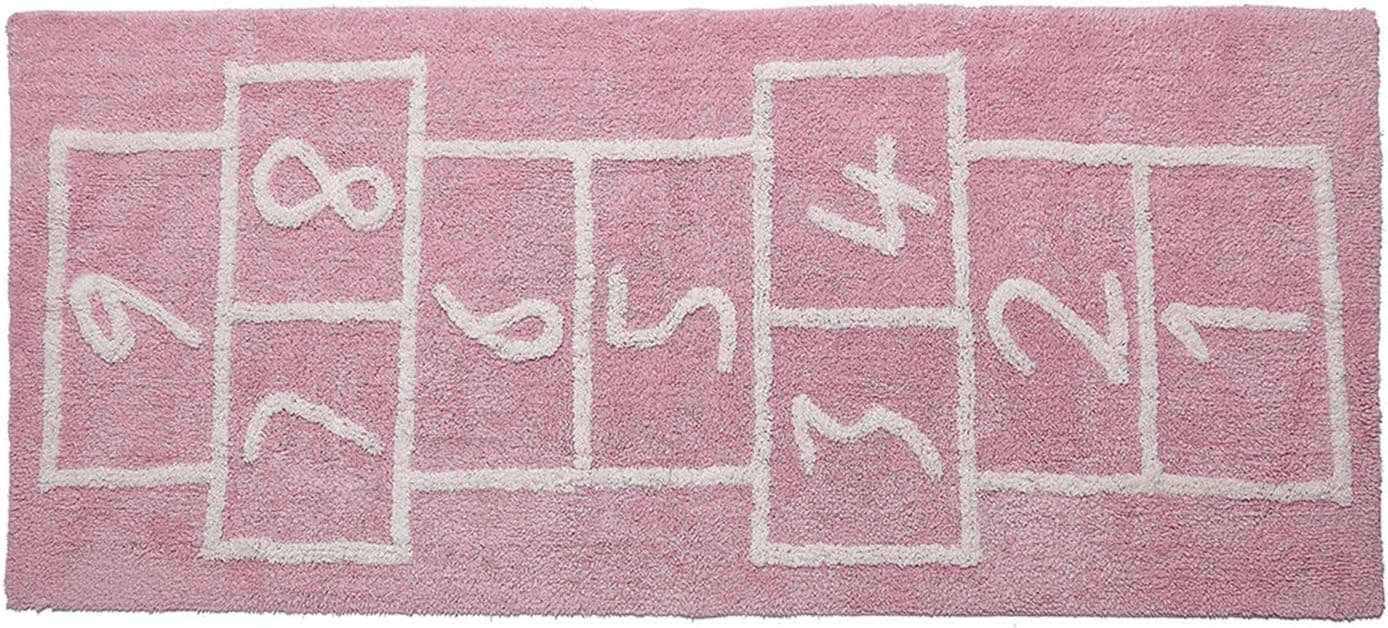 Hop & Count Hopscotch Rug for Play Space & Room Decor - Pink Numbers Durable Woven Floor Carpet, Educational & Fun, Sturdy Kid’s Floor Play Mat for Girls Bedroom, Nursery, 71"x30"