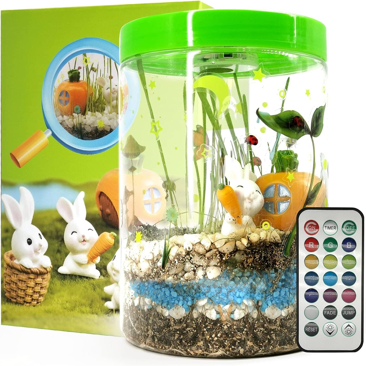 Light-up Terrarium Kit for Kids with 3 Colorful LED Light -Create Your Own Magical Mini Plant Garden in a Jar- Kids Crafts Gifts-STEM Activities Science Craft Kits- Arts and Crafts for Boy & Girl Gift