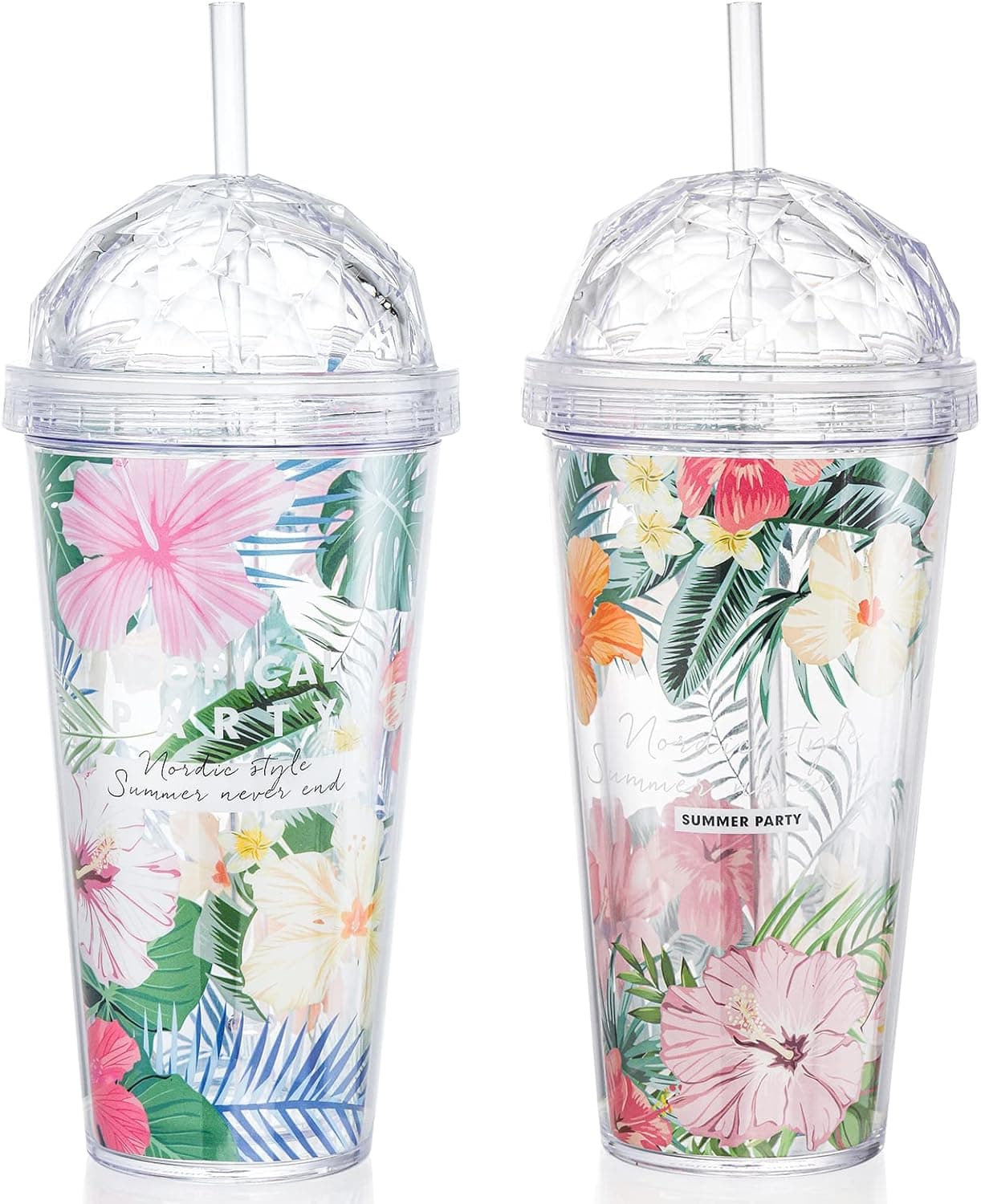 Okllen 2 Pack Insulated Tumbler with Lid and Straws, 13 Oz Plastic Double Wall Drinking Cups Reusable Summer Travel Tumbler Cup, Water Bottle Ice Coffee Mugs for Holiday, Party, BPA Free