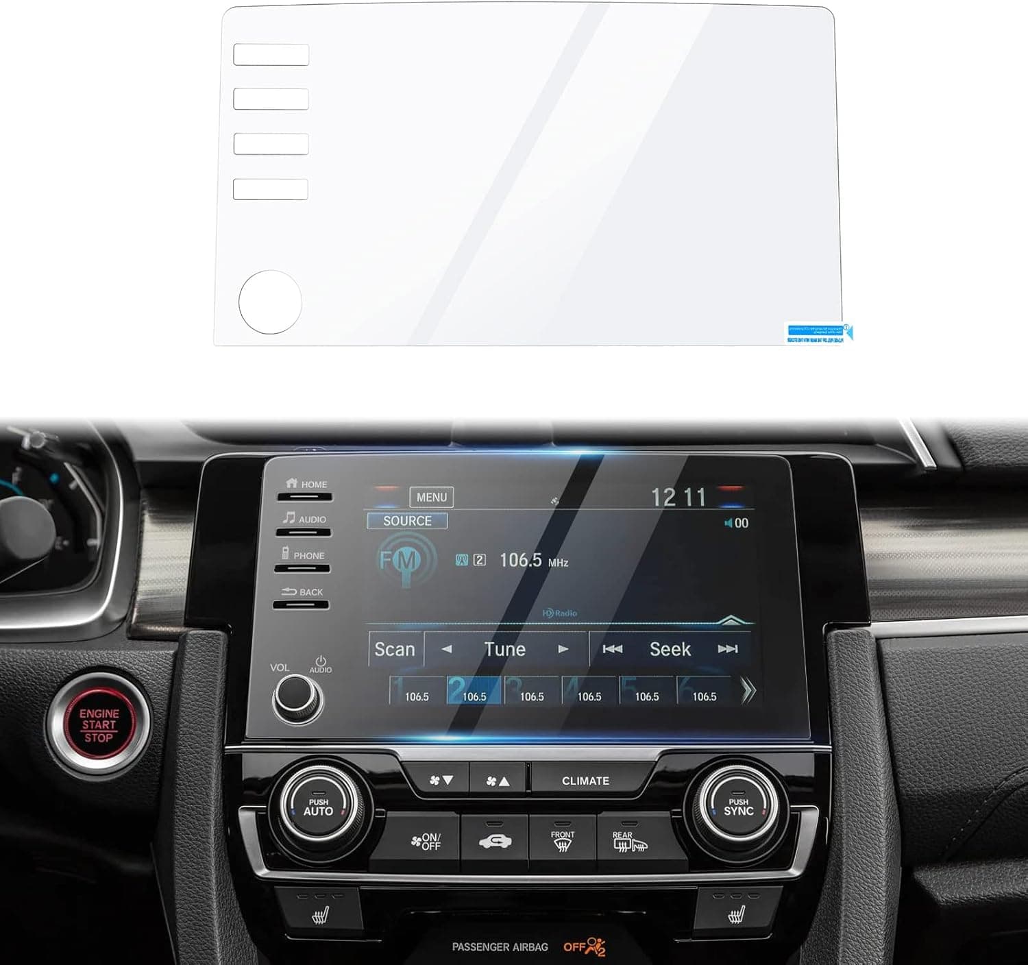 Autorder Custom Fit for Screen Protector 2019-2021 Honda Civic LX EX Touring Si EX-L 4 Buttons Tempered Glass 9H Navigation Touchscreen Protective Film