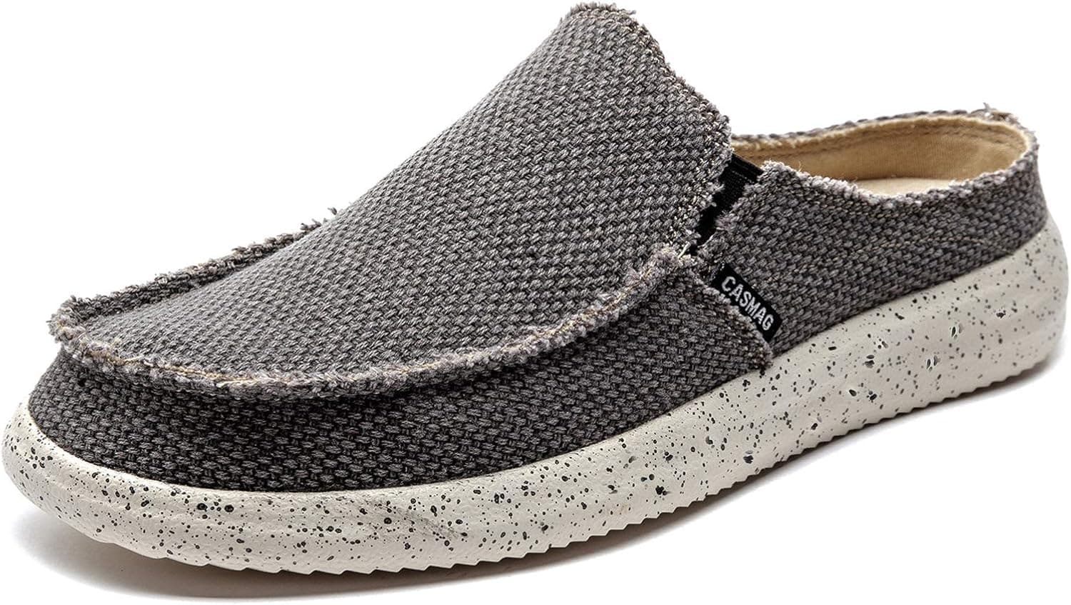 CASMAG Men's Flat Clog Slip on Shoes Oxford Cloth Comfort Casual Driving Walking Slip On Loafers Grey US 8.5