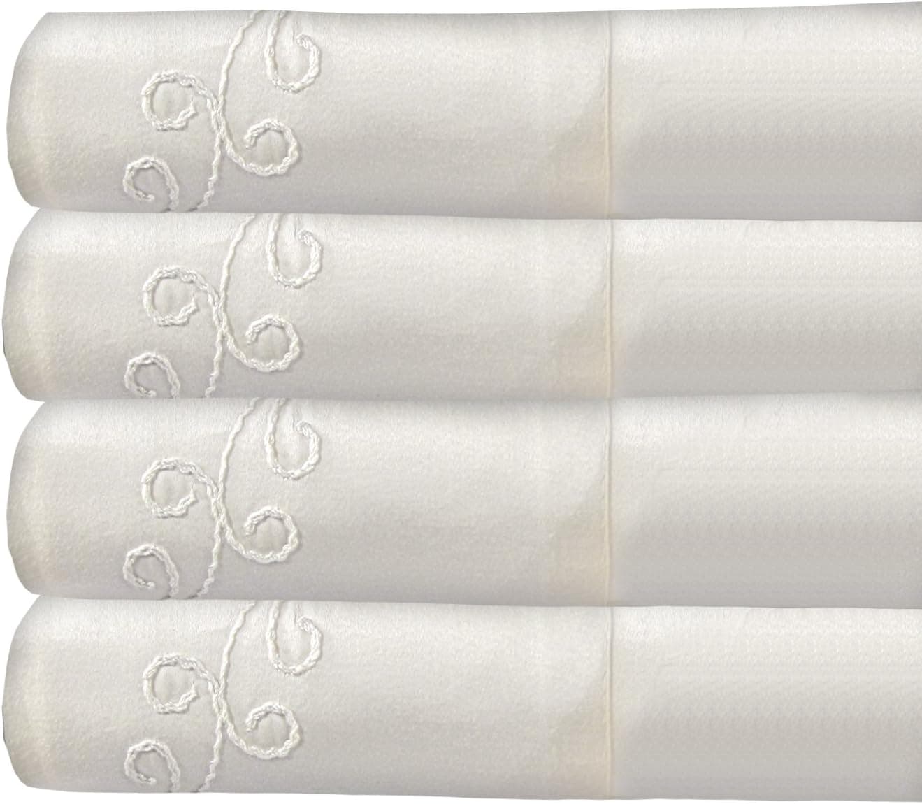 Veratex 100% Egyptian Cotton Sateen 800 Thread Count USA Made Bedroom Scroll Pillowcase Pair, Standard, Ivory