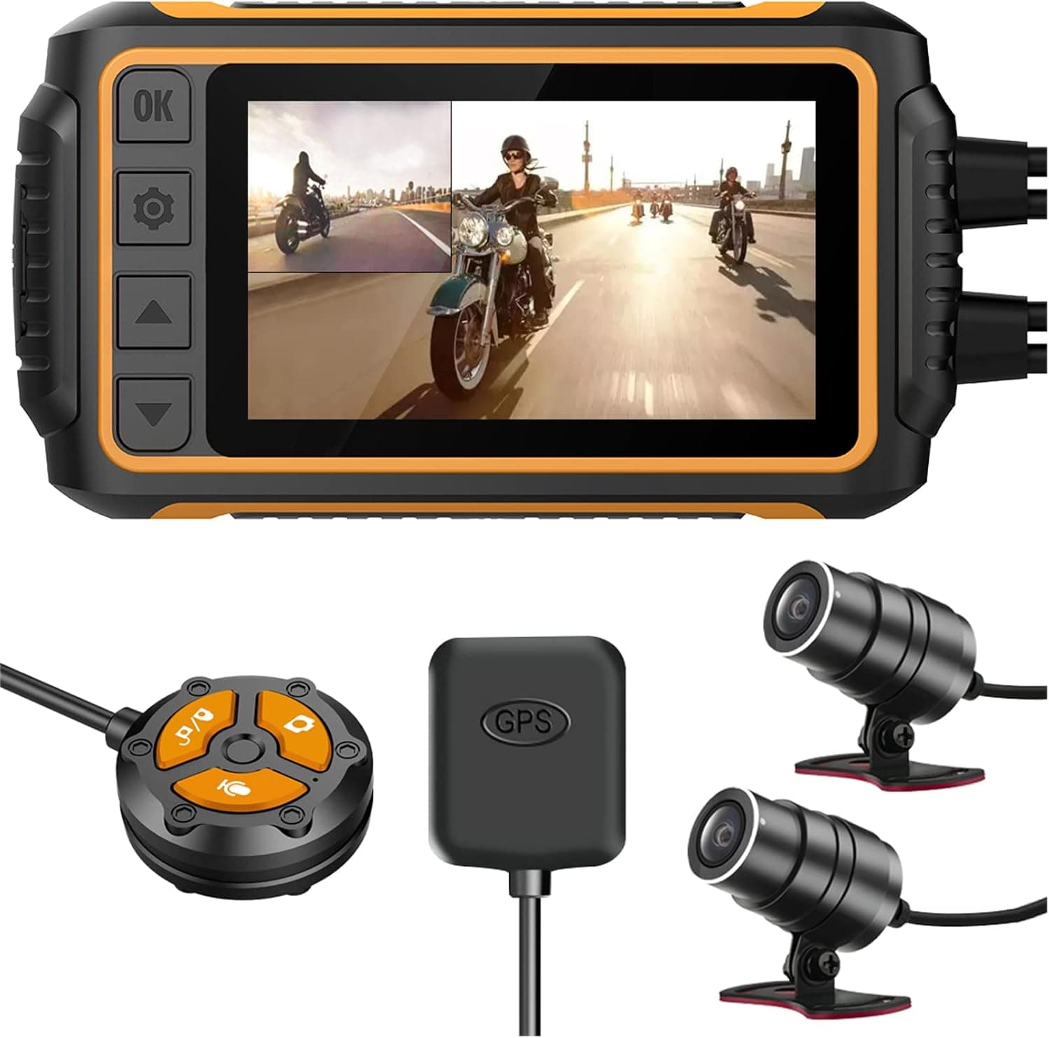 ZOMFOM Dash Cam Waterproof Recording Camera for Motorcycle, 3'' LCD Front and Rear FHD 1080P Waterproof Lens Wide Angle 150° with Wi-Fi, GPS, Wired Control, EIS and G-Sensor, Max up to 256GB