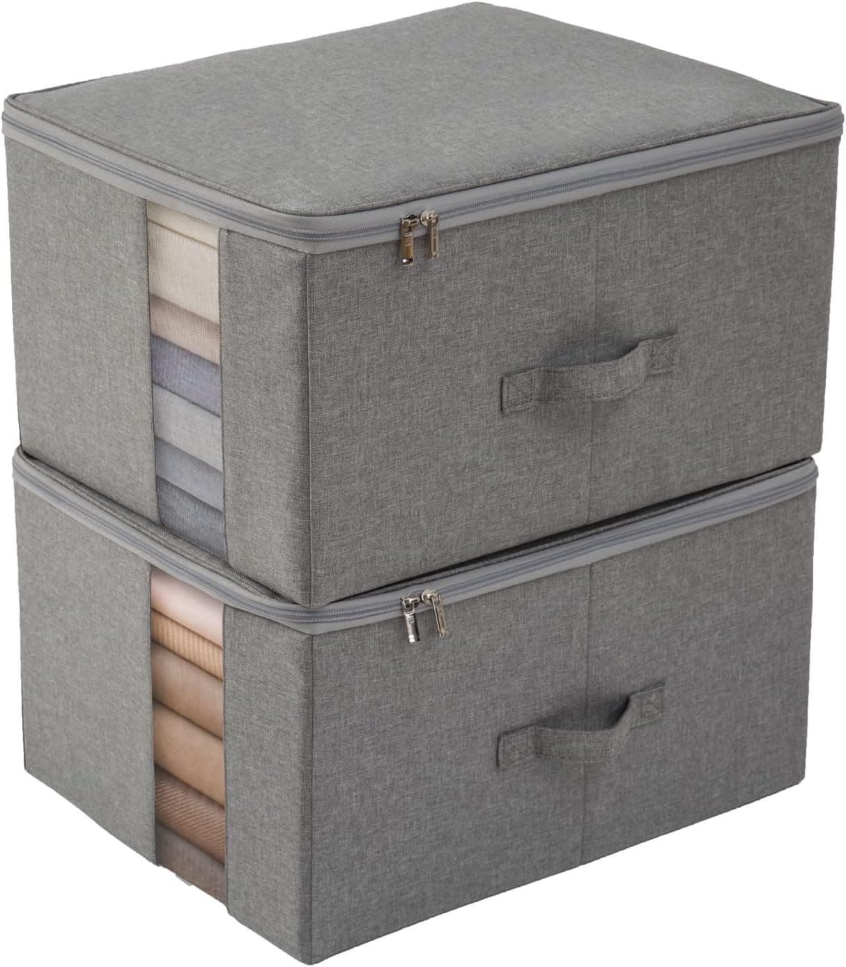 CANFOD Under Bed Storage 2 Pack, Under Bed Storage Containers, Blanket Storage Thick Panel, Underbed Storage Clear Window, Stackable Clothes Storage Bins (L（17.7x13.7x9.8in）for 20-25 T shirts, Light grey)