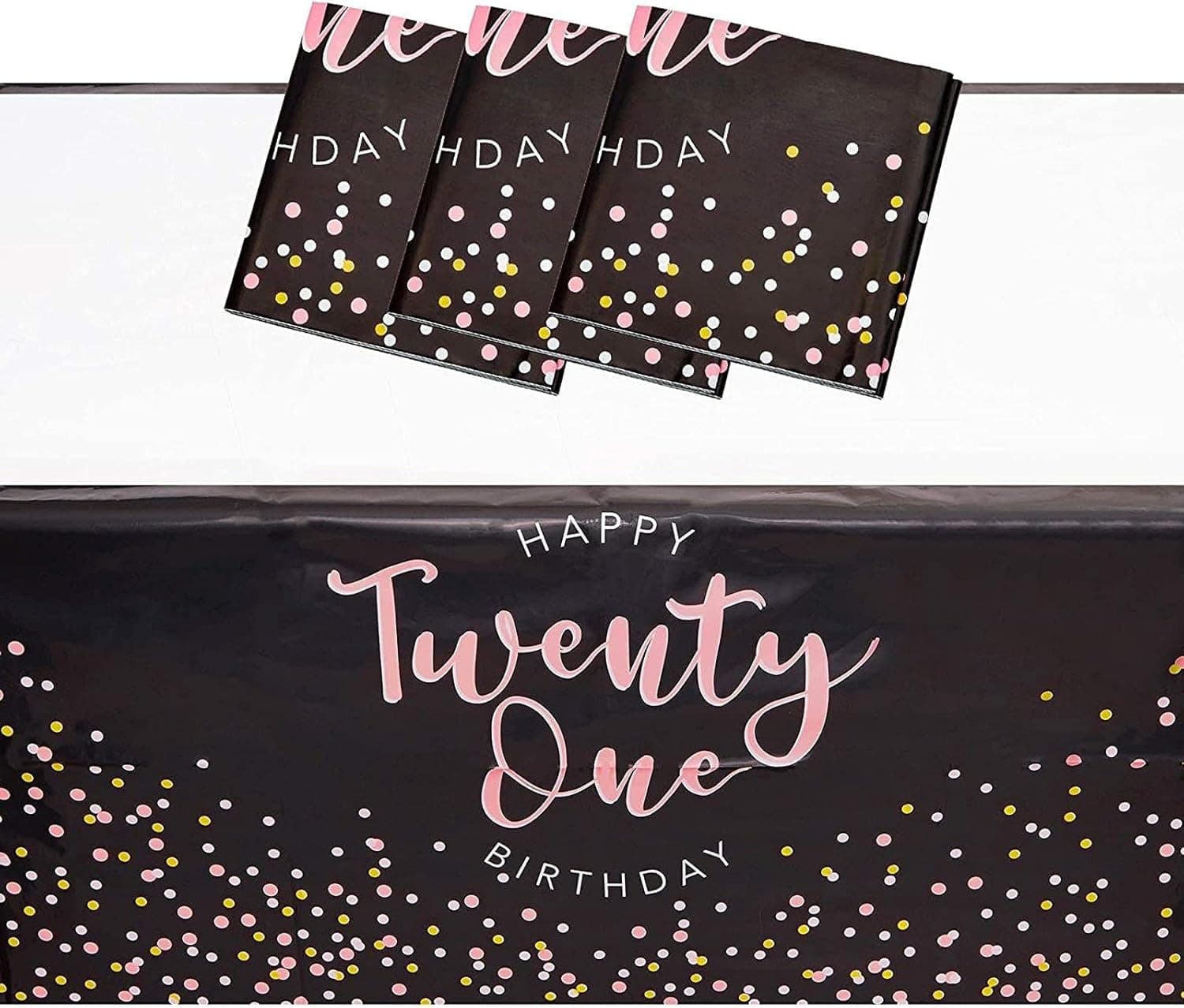 Black Plastic Tablecloth for 21st Birthday Party (54 x 108 in, 3 Pack)