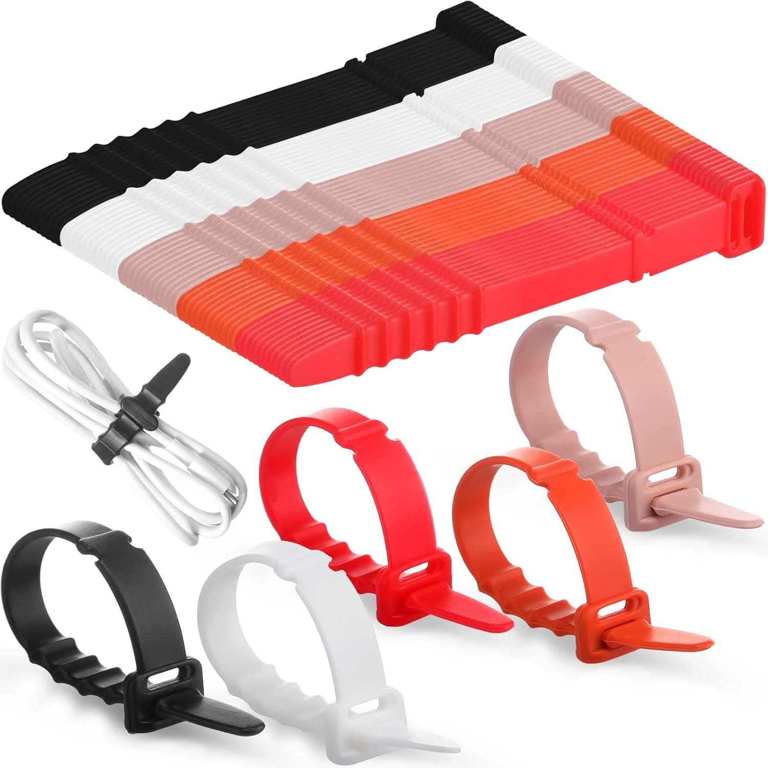 60 Pcs Reusable Cable Zip Ties, 4.5 Inch Silicone Zip Ties Elastic Cable Organizer Silicone Rubber Cable Ties Management Holder Straps for Bundling Organizing Phone Headphones Charging Cable Wire