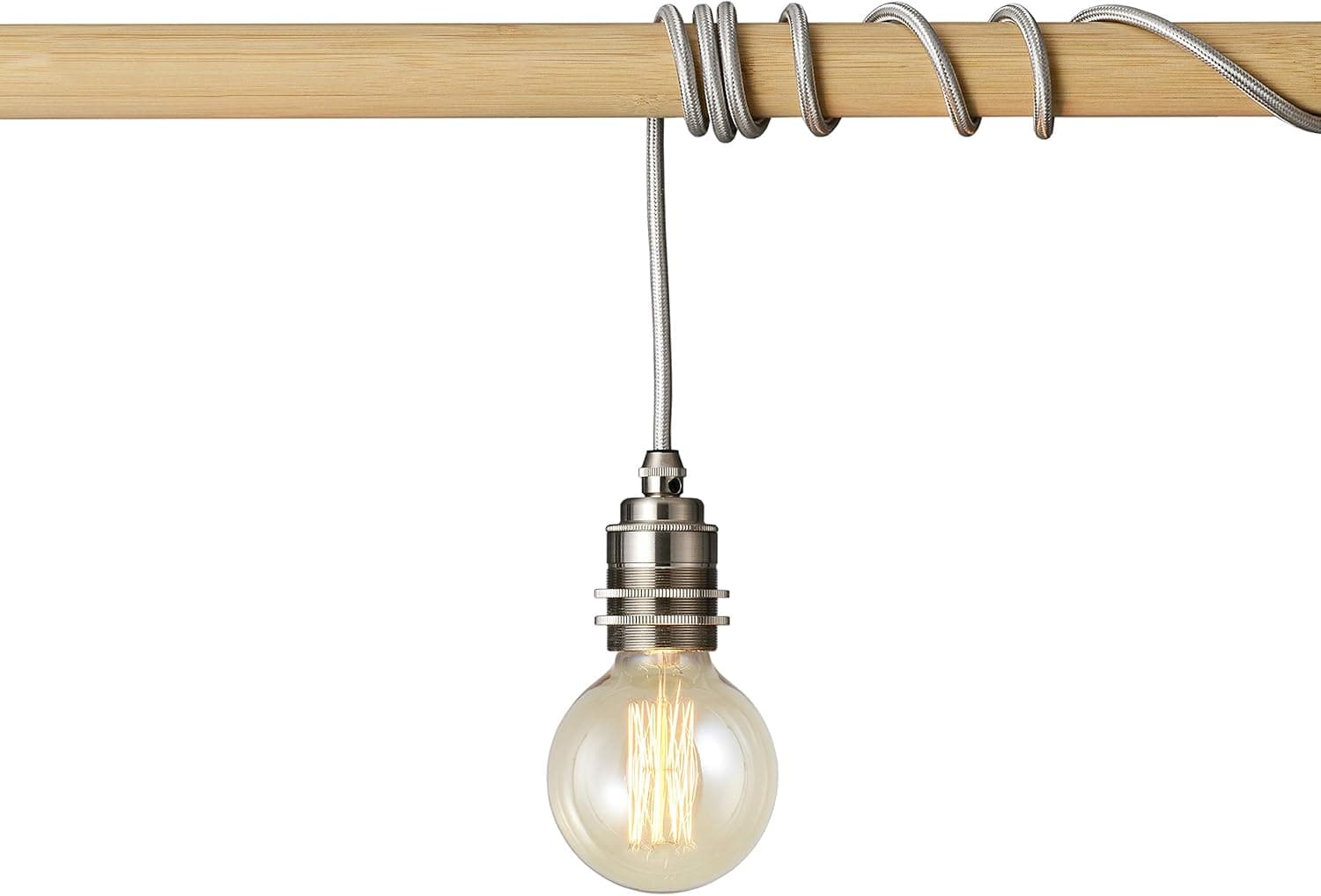 BRIGHTTIA Nickel Plug-in Swag Pendant Light Fixture - Portable Shade Ready Hanging E26 Threaded Brass Socket with 15Ft Cord and in-line Switch - Robust Industrial Vintage DIY Lighting (BP0001-1BNP)