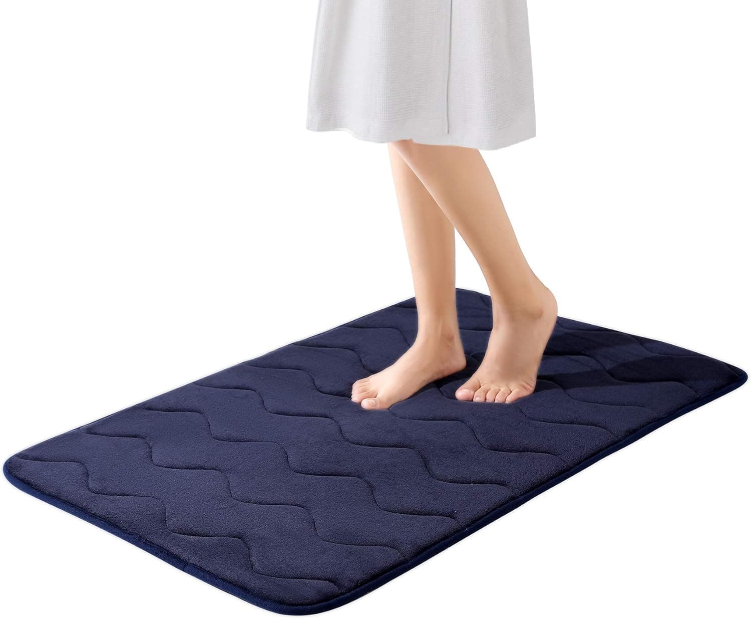 EFORPAD Memory Foam Bath Mat, 23 x 36 Inch, Non Slip Bathroom Rugs, Super Soft Absorbent Carpet Pad for Kitchen Bathroom Toilet Floors(Navy)