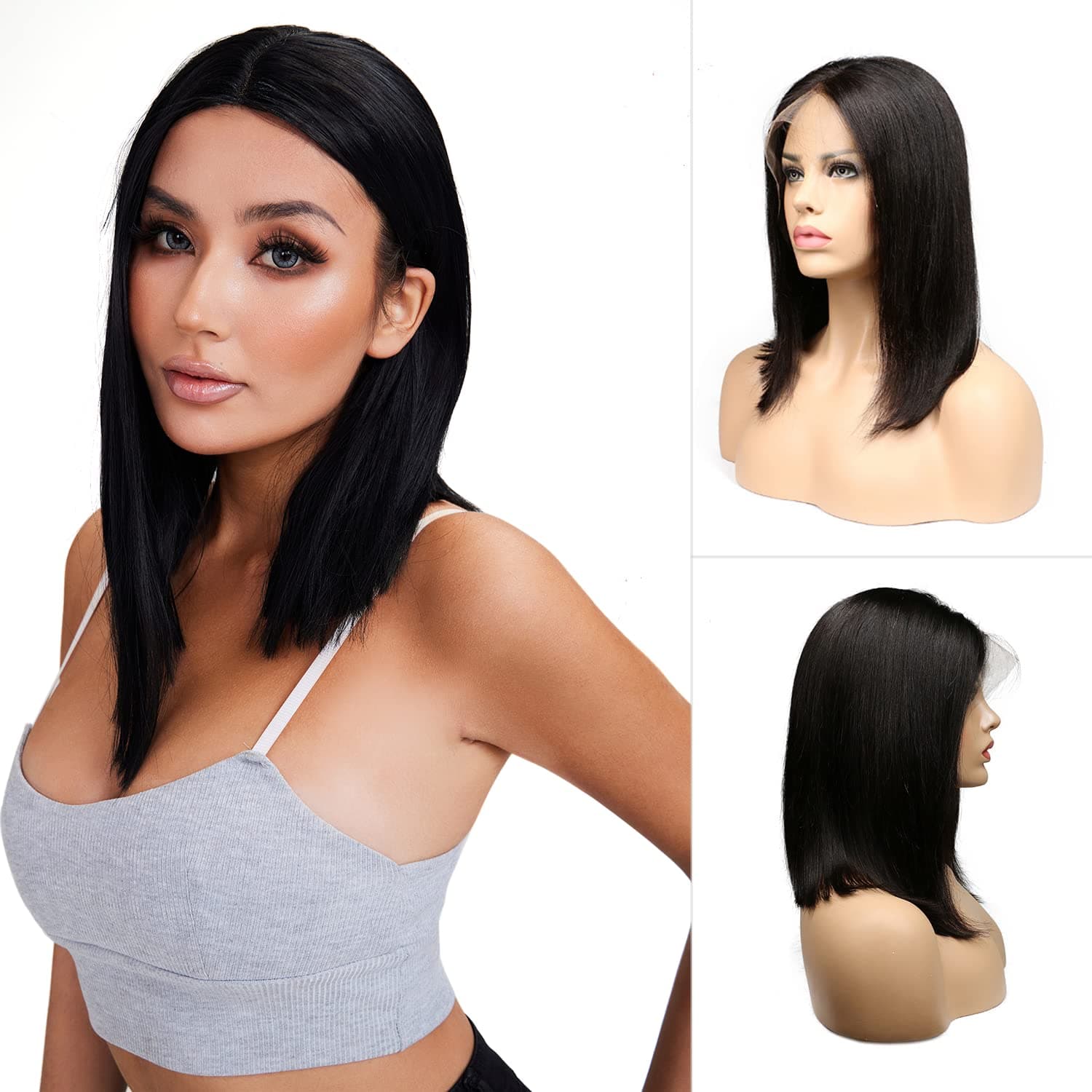 Siggreus 13x4 Lace Front Wigs for Black Women Straight Hair Long Natural Black Color Wigs Pre Plucked with Baby Hair 150% Density (16Inch)