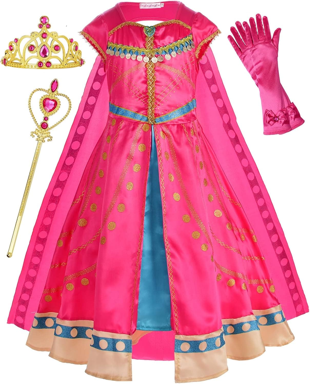 Arabian Princess Costume for Girls Dress Up Birthday Halloween Party with Cape Tiara Wand