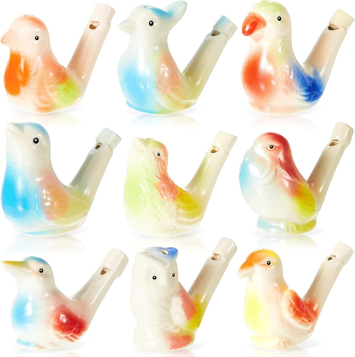 9 Pieces Bird Water Whistles Porcelain Bird Water Whistle Warbling Bird Whistle Colorful Ceramic Bird Whistles Toys for Kids, Toddlers, Birthday Present