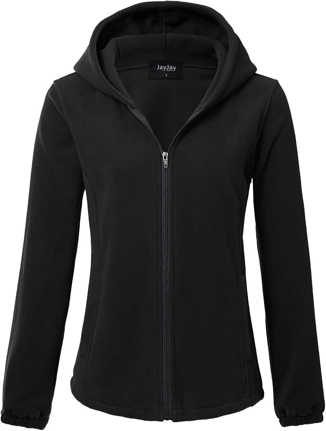 JayJay Women Ultra Soft Fleece Long Sleeve Hoodie Jacket,Black,L