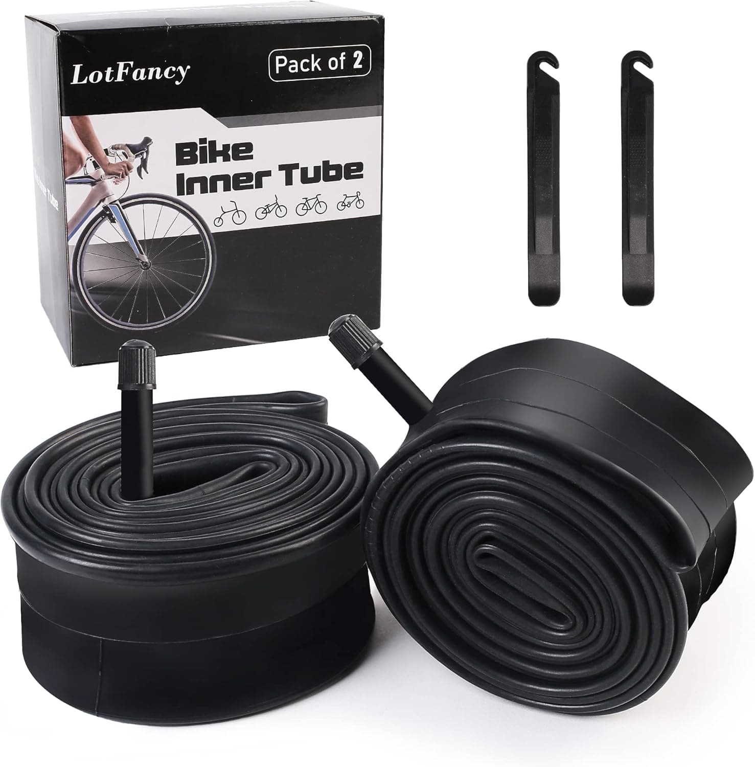 LotFancy 27.5/29 inch Mountain Bike Tube, 2PCS 27.5 x 1.75/1.95/2.125/2.3/2.4, 29 x 1.75/1.95/2.125/2.3/2.4 Bicycle Inner Tubes, 42mm Presta Valve, 2 Tire Levers Included