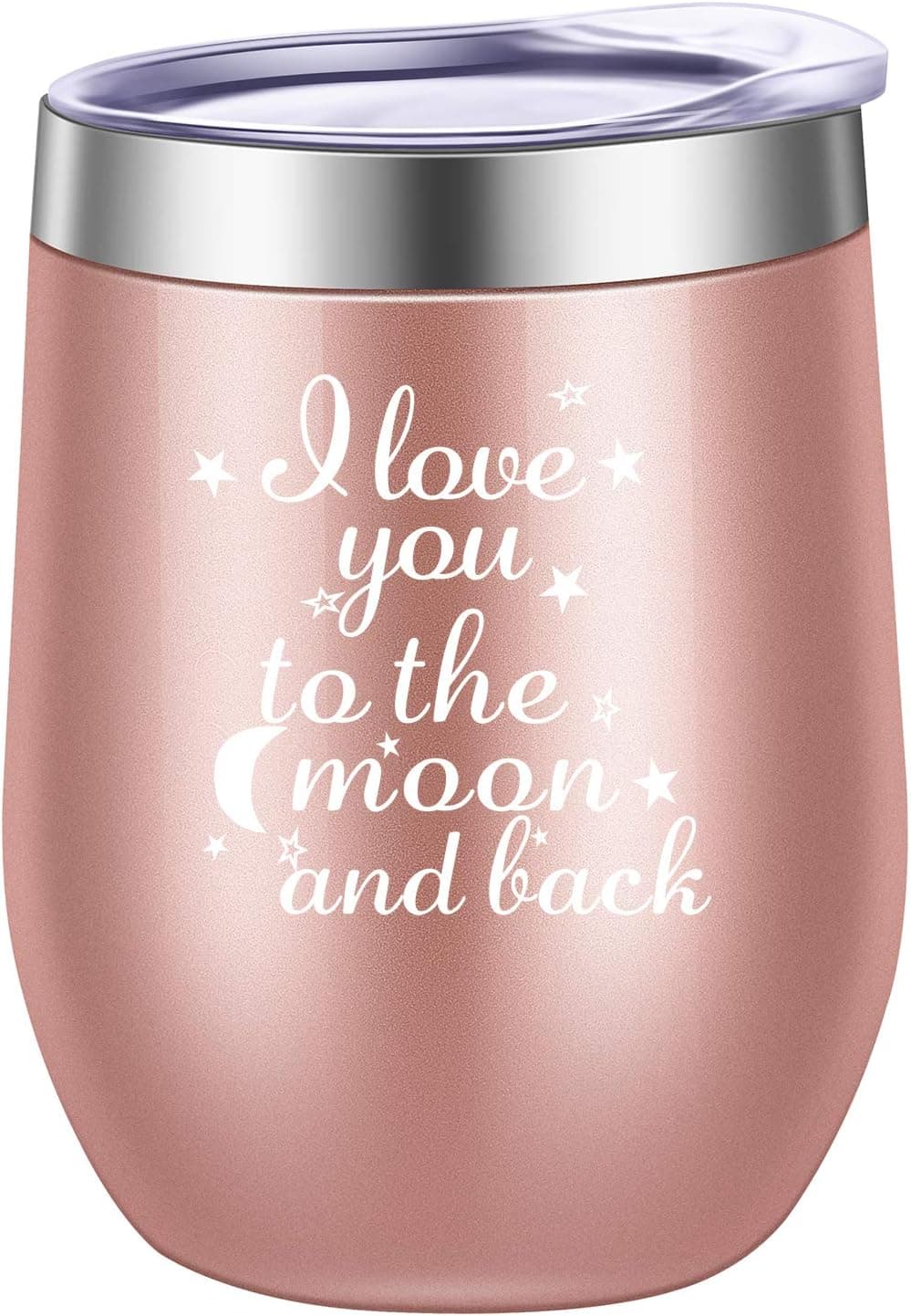 Pufuny I Love You To The Moon and Back Wine Tumbler,Valentine's Day, Mother's Day Gifts 12 oz Rose Gold