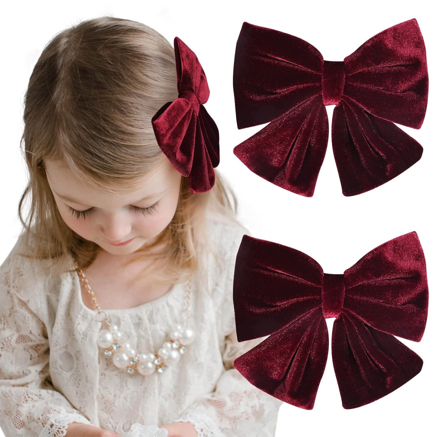 Velvet Hair Bows Girls 6" 2PCS Big Red Wine Fall bow Alligator Clips for Toddler Hair Clips Toddlers Teens Kids Accessories