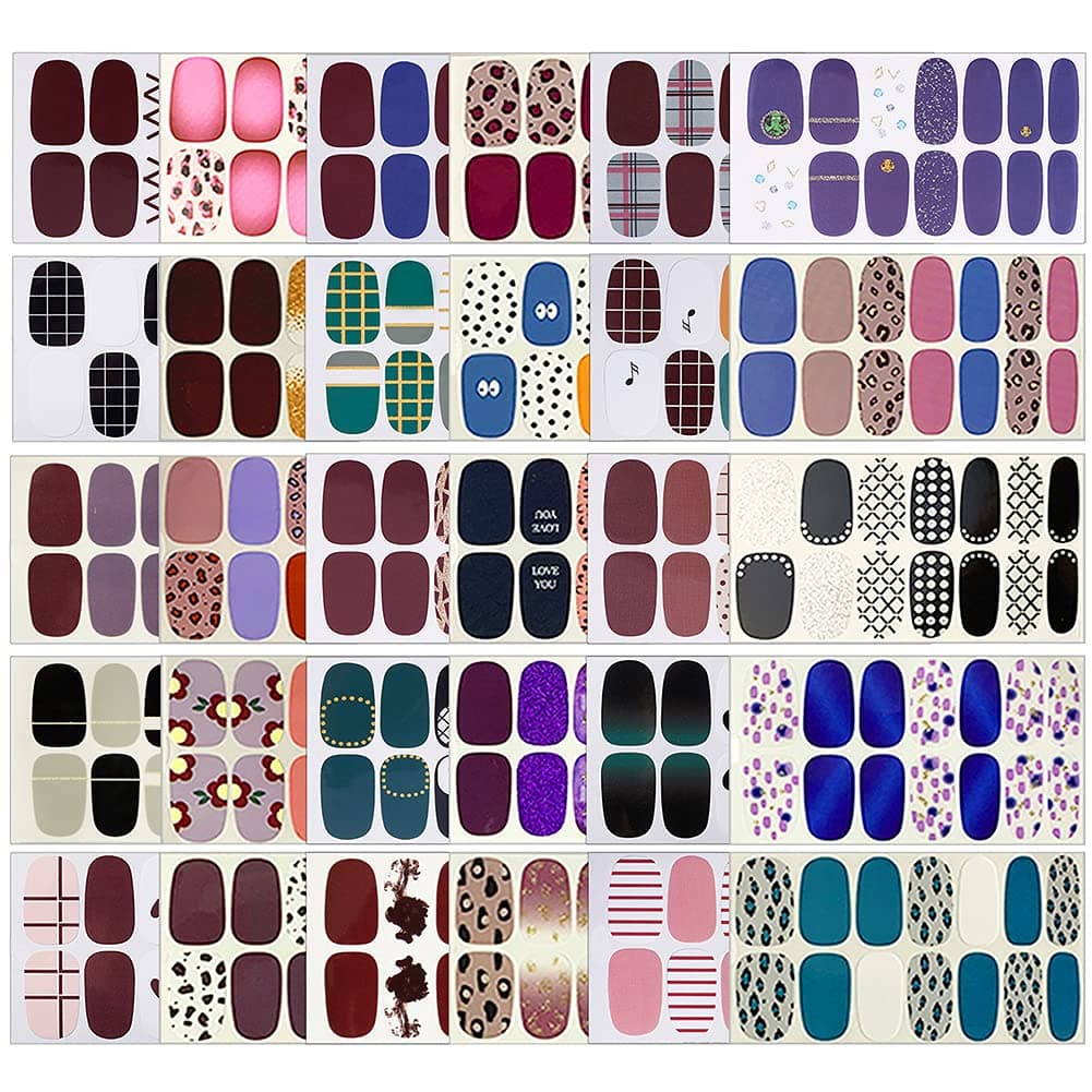Nail Polish Strips 30 Sheets Nail Stickers Full Nail Wraps for Women Self-Adhesive Nail Design Stickers with Nail File for Women Girls DIY Nail Design