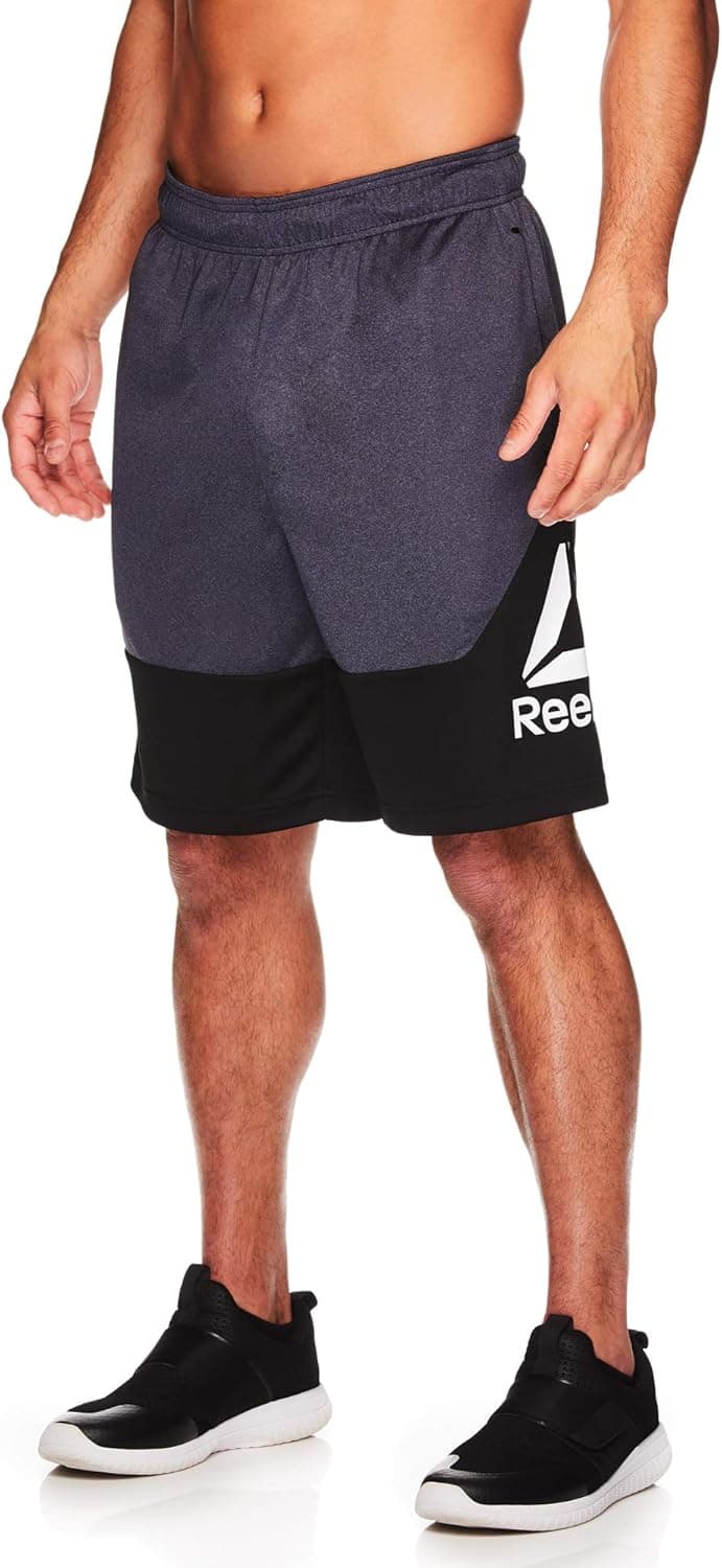 Reebok Men's Drawstring Shorts - Athletic Running & Workout Short w/Pockets - Break Training Ebony Heather, Large