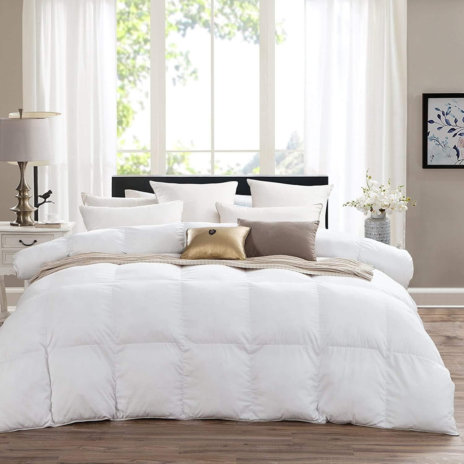 Luxurious Twin/Twin Extra Long Goose Down Alternative Comforter, 600 Thread Count 100% Egyptian Cotton Cover, 65 oz Fill Weight, 750 Fill Power, Twin/Twin XL, Solid White Color