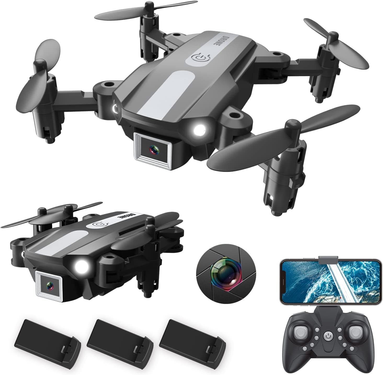 Wipkviey T25 Drone, Mini Drone wtih 1080P Camera,one key take off /filp/return,3 speed level ,3 Batteries Portable Bag for teens and adults