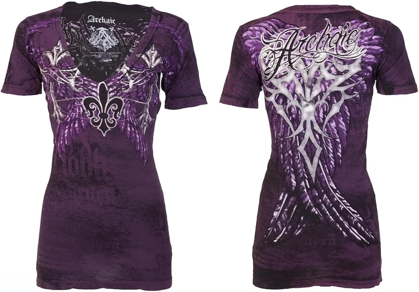 Archaic by Affliction Women's Short Sleeve V-Neck T-Shirt Brave Girl