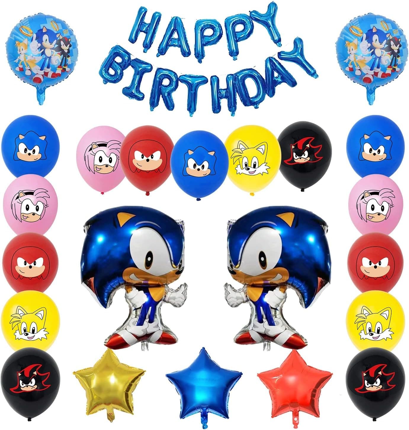 ALPXEL 35 PCS Blue Hedgehog Happy Birthday Balloons Decorations, Party Balloon Cake Banner Cartoon Themed Inspired Cake Decor Go Theme Party Decor Kids Boys Girls Birthday Party Supplies S5
