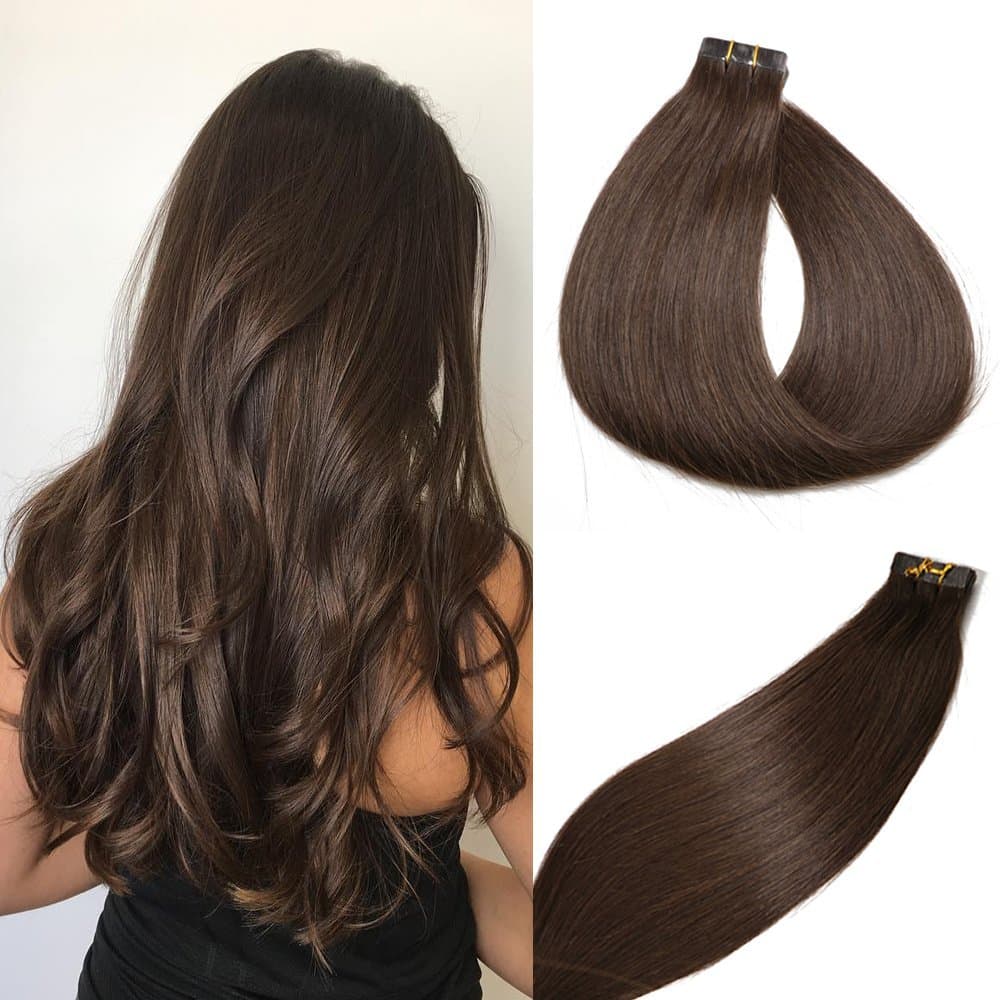 Tape in Hair Extensions #2 Dark Brown 100% Remy Human Hair Extensions Silky Straight for Fashion Women 20 Pcs/Package(18Inch #2 40g)