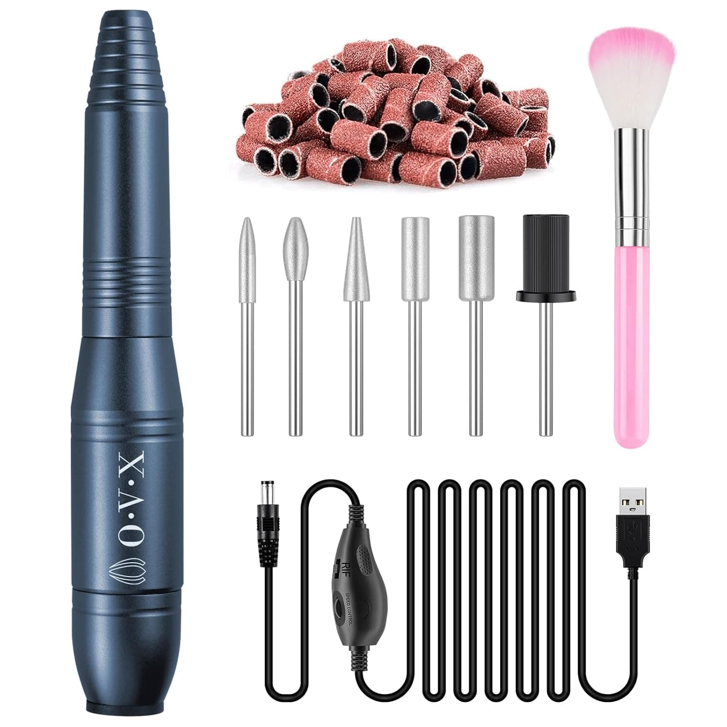 20000RPM USB Portable Nail Drill Electric Nail File Set Professional Manicure Pedicure Polishing Shape Tools with Sanding Bands Nail Drill Bits and Cleaning Brush for Acrylic Gel Nails(Charcoal Gray)